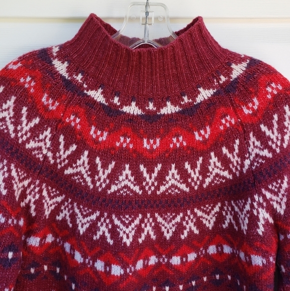 AMERICAN Eagle Fair Isle Pullover Sweater Small Mock Neck Red Nordic - Picture 5 of 11